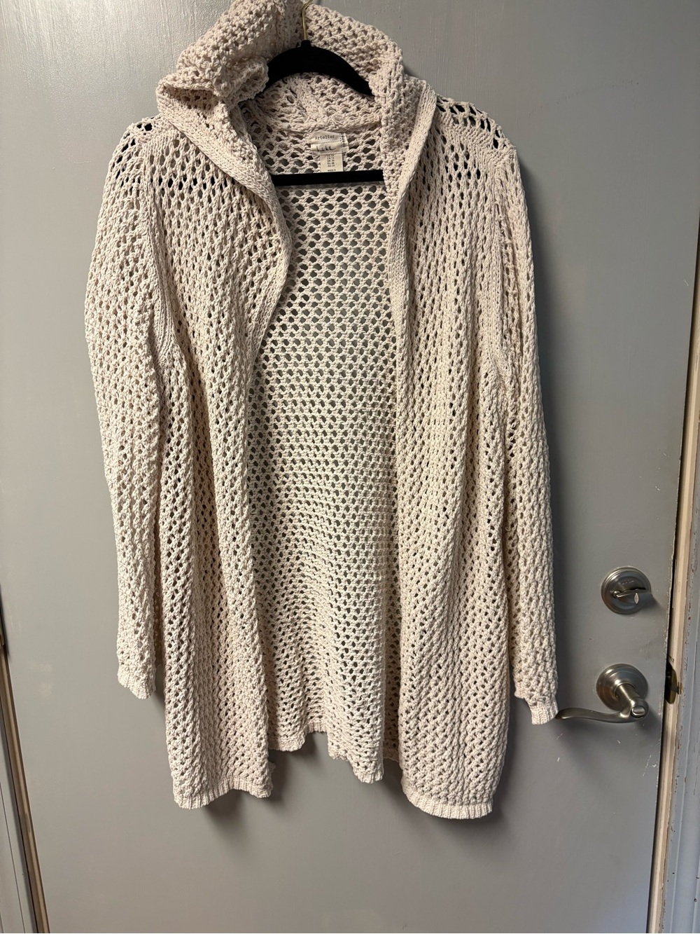 Nicole Miller Light Cream Open-Knit Hooded Sweater Cardigan Size 1X